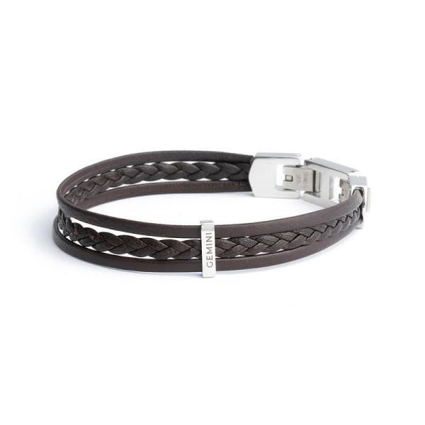 Dreifaches braunes italienisches Nappalederarmband mit versilberter Oberfläche - Ter Brown